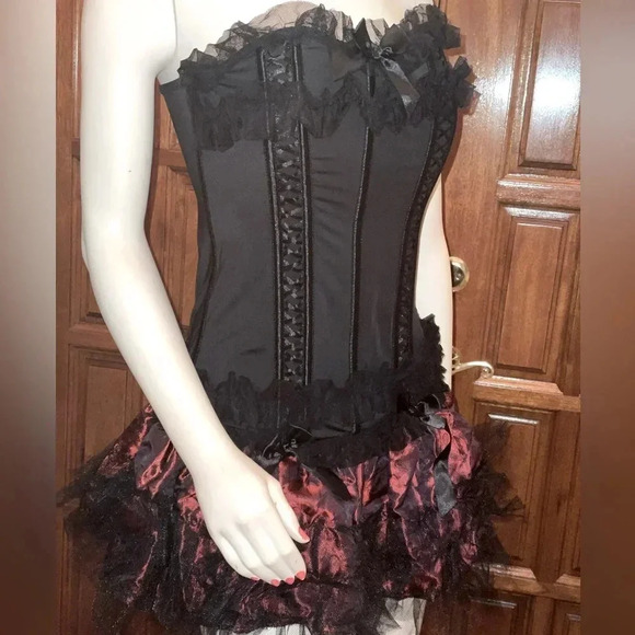 TORRID Womens Size 1 Black Lace Ruffle Corset Strapless Hook & Eye Closure Boned - Picture 8 of 16